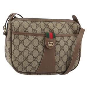 GUCCI GG Supreme Web Sherry Line Bag PVC Beige Gold 001 123 6177 Auth 159572